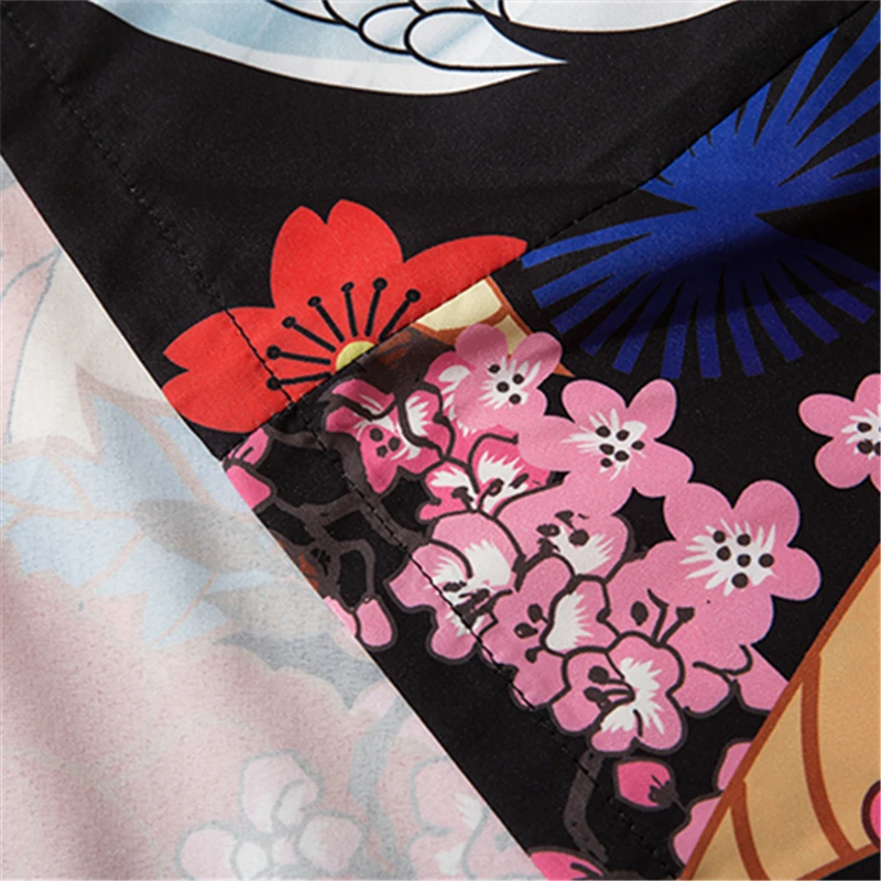 Bebovizi Streetwear Ukiyo-e Flower Print Kimono Cosplay Cardigan Robe Haori Obi Traditional Japanese Clothes for Women Men