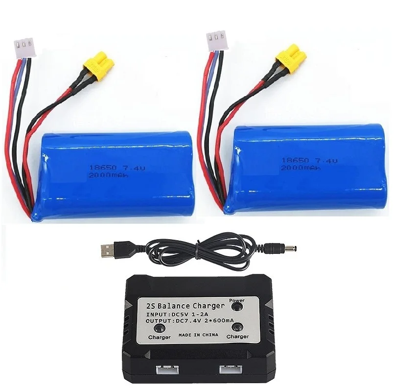 Ewellsold-HUHR 580 1580 1583 R/C Trucks PARTS, 7.4V, 2000mAh, Eddie ion Battery, Count30 Plug, 1580-005, USB Charger, Accessrespiration