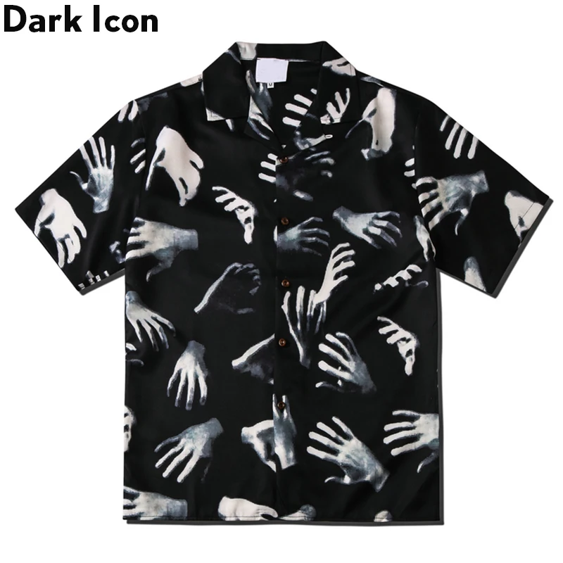 Dark Icon Printed Vintage Street Shirts for Men 2024 Summer Hawaiian Shirts Male Top