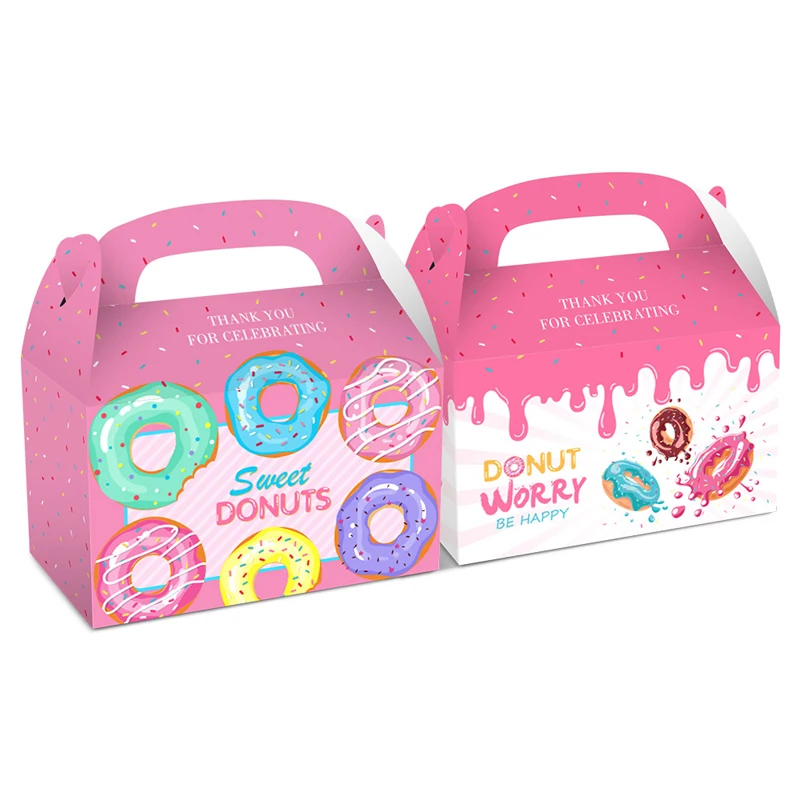 12Pcs Candy Box Pink Papaer Boxes Donuts Party Supplies Treats Kids Gifts Donuts Box Bags Baby Shower Girl Birthday Party Decor