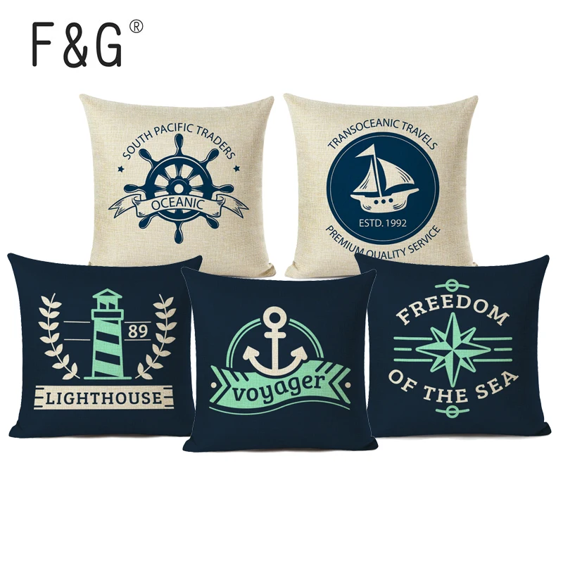 Deep Sea Exploration Cushions Home Decor Ship's Anchor Sea Lighthouse Pillow Covers Decorative Linen Throw Pillowcase