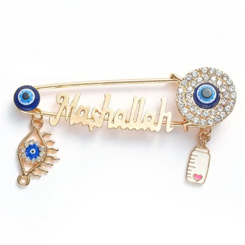 Fashion Islam Muslim Mashallah Turkish Evil Eye Stainless Steel Brooch Baby Feeder Pin Jewelry