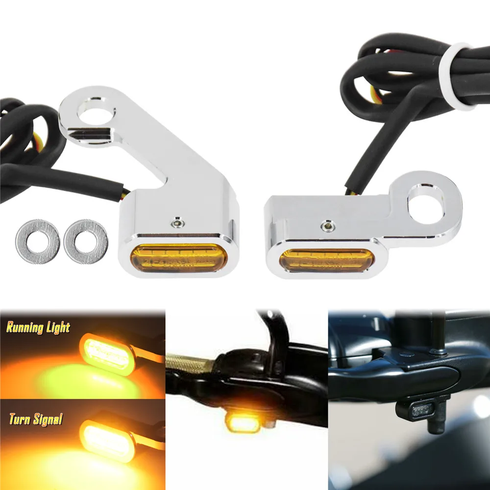 2X Motorcycle LED Mini Amber Turn Signal Indicator Running Light With E Mark Lamp For Harley Touring FLHR 09-17 Softail 15-20