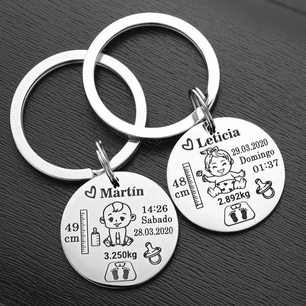 Personalisierter Baby-Schlüsselanhänger für Jungen und Mädchen mit Namen und Geburtsgewicht, Neugeborenen-Gedenkgeschenk für frischgebackene Mütter und Väter, Schlüsselring P026_C – Detail 4