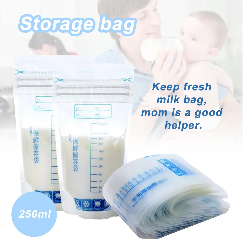 Sacos de congelador de leite materno sem BPA do bebê, sacos de alimentação seguros, armazenamento de alimentos mãe, 250ml, 10-20Pcs