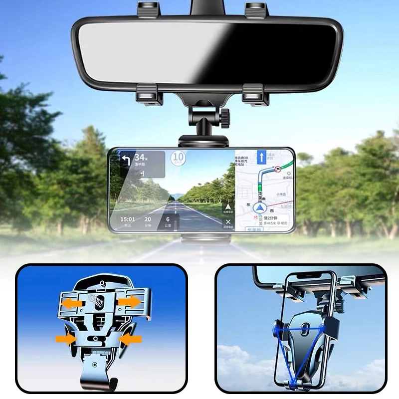 

Universal 360°Rotatable Car Rearview Mirror Bracket Mobile Phone Base Gps Holder For Phone Car Accessories Interior Parts 2022