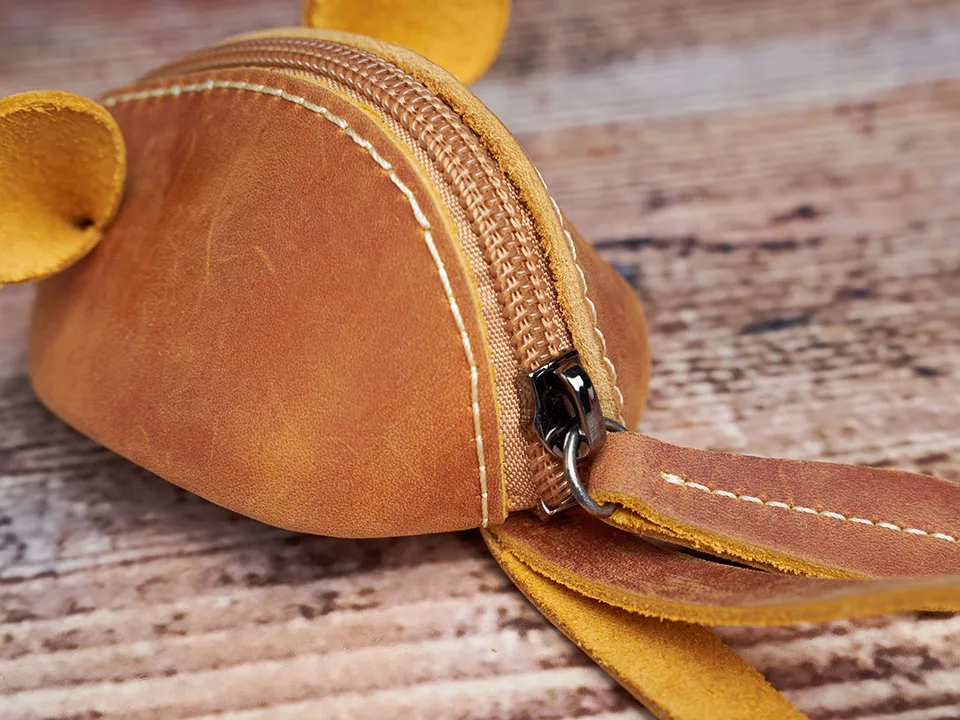 Vintage Mini Geldbörse Echtes Leder Kleine Geldbörse Männer Frauen Braun Mode Niedliche Maus Aufbewahrungstasche Trend Reißverschlusstasche NUPUGOO – Detail 12