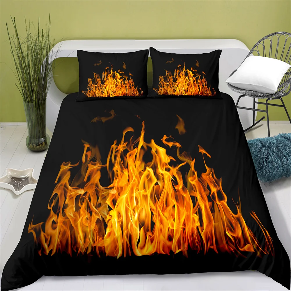 Home Textiles Printed Fire Bedding Quilt Cover & Pillowcase 2/3PCS US/AE/UE Full Size Queen Bedding Set