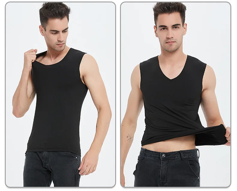 Roupa íntima masculina de manga curta para inverno, roupa interior térmica para homens, tops, colete sem mangas, aquecedor térmico invisível