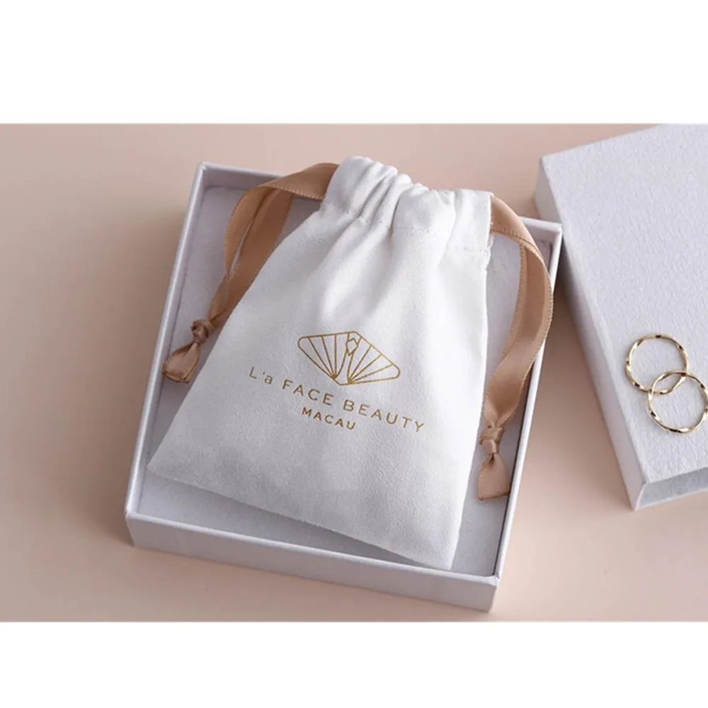 personalized 50 white custom drawstring bags logo print jewelry packaging bags pouches chic wedding favor bags white flannel bag