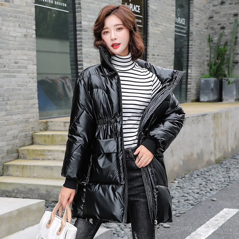 

Women's Winter Jacket Oversized Thick Long Parkas Female Solid Cotton Padded Loose Plus Size Stand Collar Casual Coats