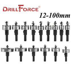 Drillforce 12-100mm HSS Hole Saw Drill Bits For Stainless Steel Metal Aluminum Alloy(12/15/20/25/30/35/40/45/50/55/60/90/100mm)