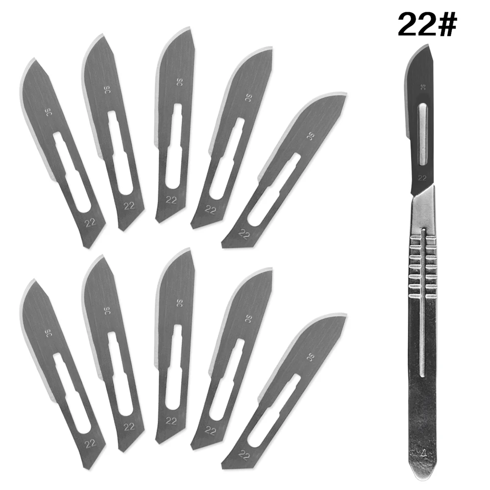 10 pc 20#--23# Carbon Steel Surgical Scalpel Blades + 1pc 4# Handle Scalpel DIY Cutting Tool PCB Repair Animal Surgical Knife