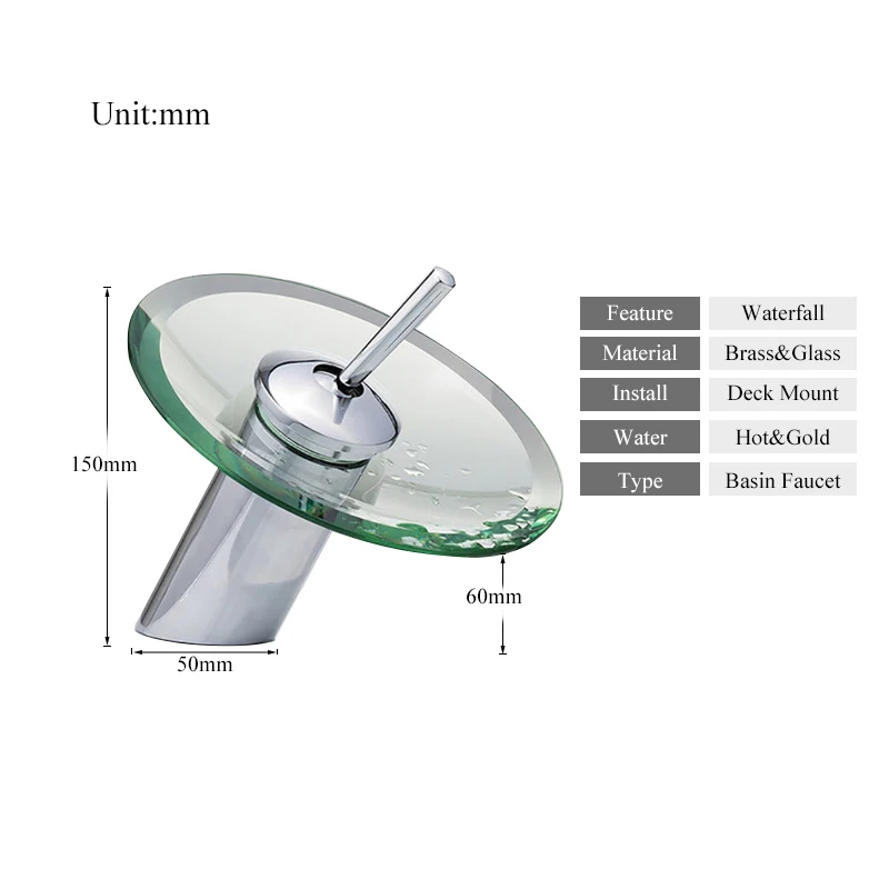 Kolorowy szklany wodospad umywalka łazienkowa bateria zlewozmywakowa chromowana bateria umywalkowa jednouchwytowa montowana na pokładzie okrągła