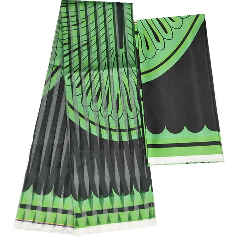 Hot sale Ghana Style satin silk fabric with Organza printed For Dress Sewing Materials 6 Yards/Set. 78103