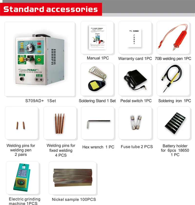 Sunkko 709AD + saldatrice a punti a batteria saldatrice automatica/manuale con saldatura per batteria al litio 18650 1.9 kw
