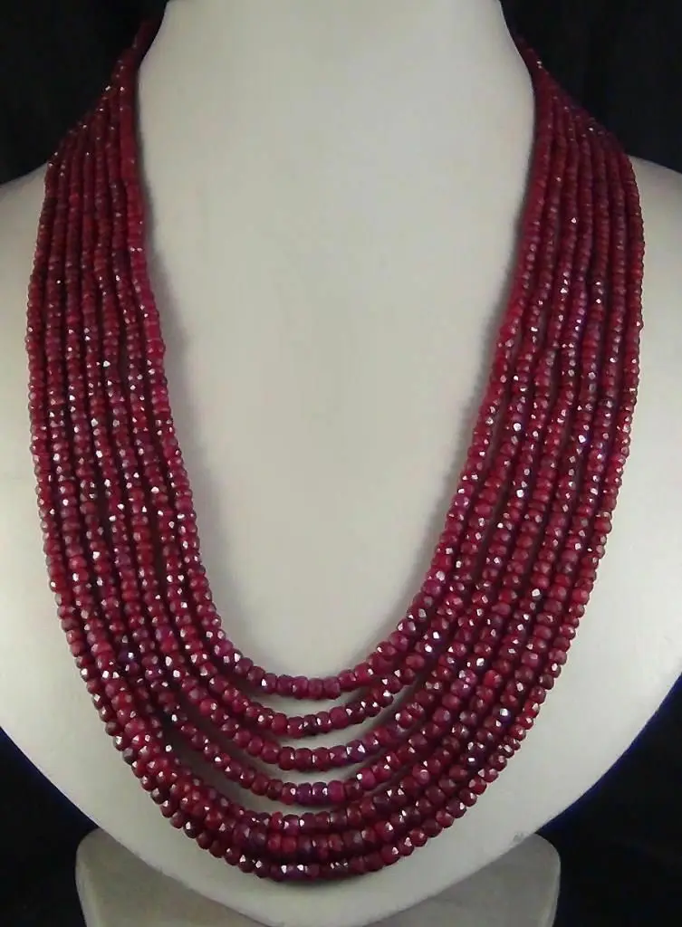 2x4mm NATURAL RUBY FACETED BEADS NECKLACE 7 Rows 17'’-23