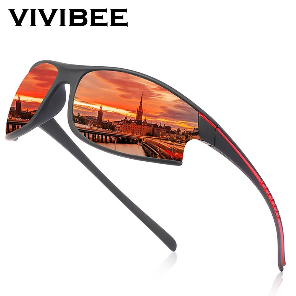 VIVIBEE Mirror Red Polarized Sports Sunglasses Men Goggles 2024 UV400 Climbing Women Outdoor Elasticity Sun Glasses