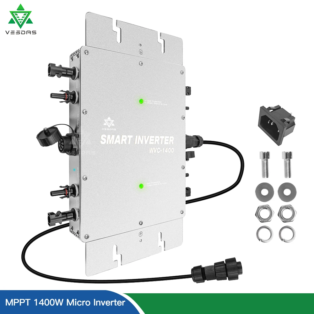 Microinversor Solar Dual MPPT de 1400W, convertidor IP65 de onda sinusoidal pura para PV de 4x350W, 30V y 36V