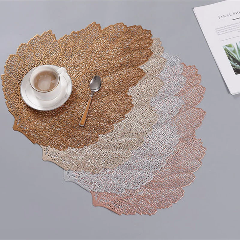 Creative Leaf Shape PVC Placemat Drink Coasters Tablecloth Plant Milk Cup Coffee Shop Interior Weding Decoration Table Mat 1pc