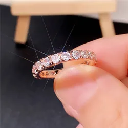 Huitan Simple Stylish Round Band Ring for Women Micro Paved Cubic Zirconia Stone Daily Collocation Girls Ring Statement Jewelry