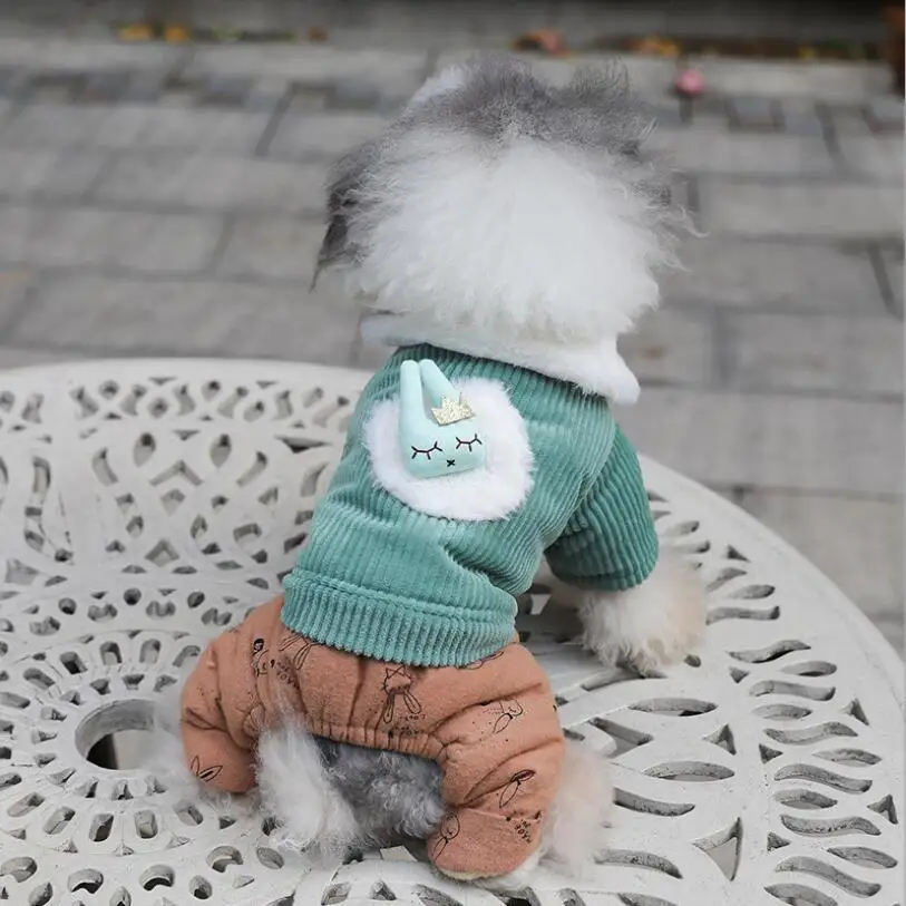 Warm Fleece Jumpsuit for Dogs, Cartoon Soft Dog Clothes, Winter Overalls, XS, S, M, L, XL