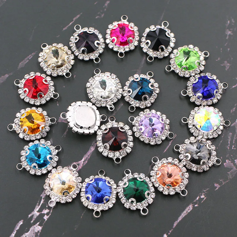 Dekorasi Pernikahan Bentuk Bulat Kristal Kaca Batu Lingkaran Ganda Cangkir Rantai Rim Rivoli Rhinestones Diy Kalung/Pakaian