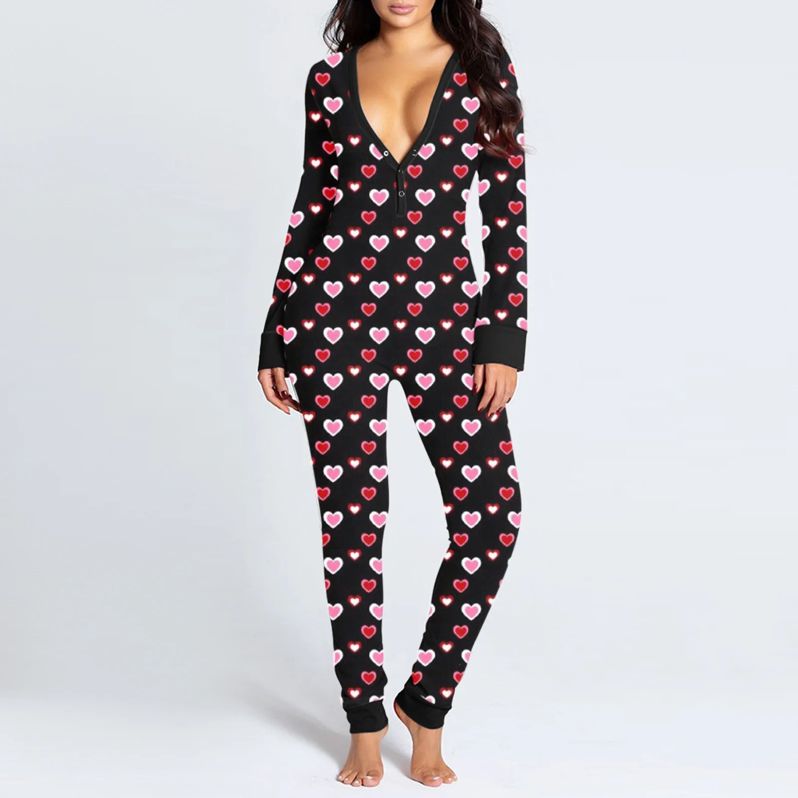 Pijama de Natal sexy para mulheres, macacão de ano novo, frente, costas, bunda, aberto, bunda, estampa de Natal, loungewear