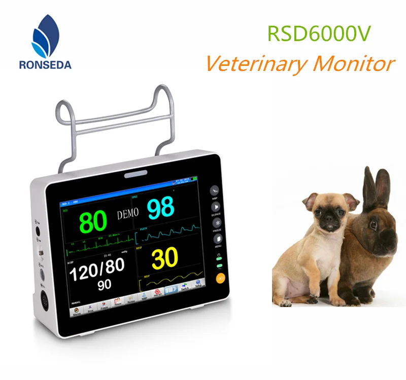 

2019 Veterinary Equipment ,Vet Monitor 8 inch for animals pets/dogs with SPO2,ECG,NIBP,TEMP,RESP,PR functions.