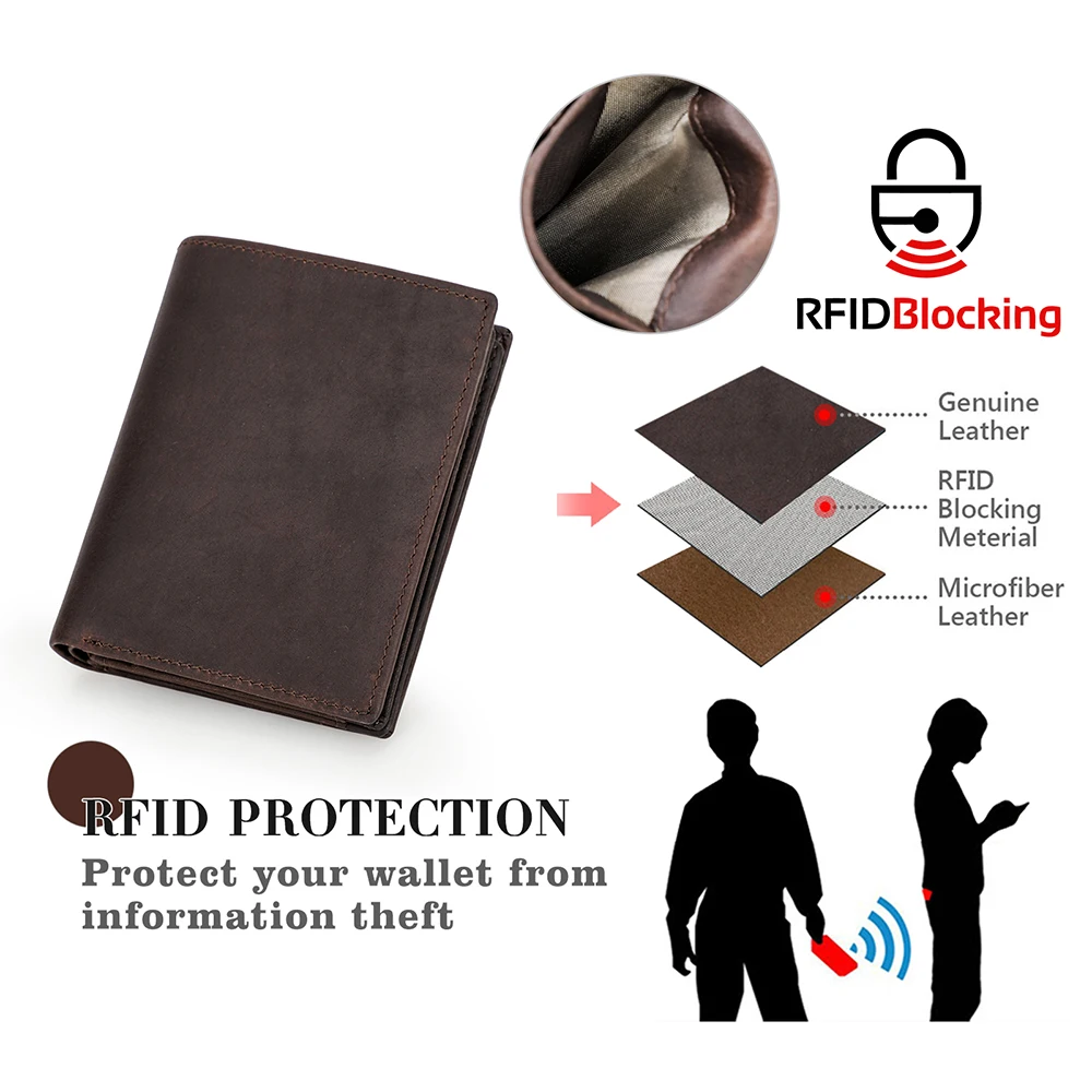 Carteira de couro genuína para homens, luxo Rfid Bloqueio Carteiras curtas, bolsa masculina, bolso de moedas, titular do cartão, dinheiro e Samll Mini bolsa, nova