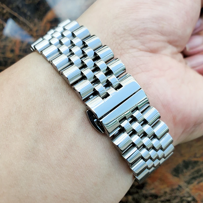 Watch Band Bracelet Silver Polished Stainless Steel Watch Accessories 16 18 19 20 21 22mm Solid Metal Wrist Strap