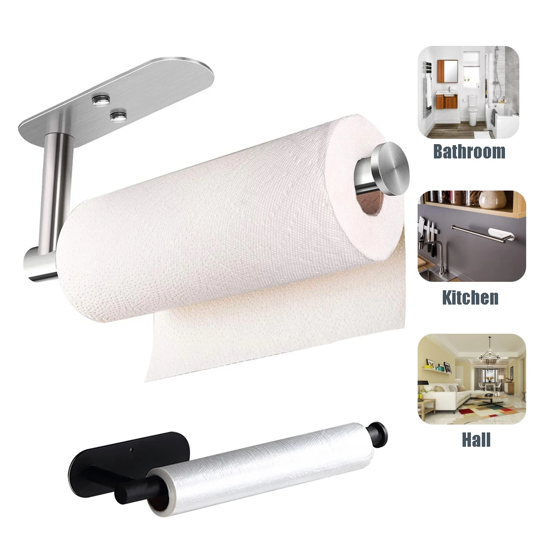 

Paper Towel Holder Under Cabinet Drilling or Self Adhesive Kitchen Countertop Wall Mount Bathroom Paper Towel Holders Screws