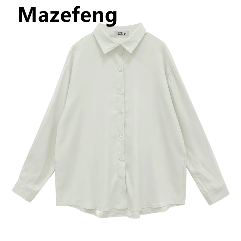 

Mazefeng 2021 Spring Autumn Women Shirts White Plain Loose Oversized Blouses Female Tops Loose BF Korean Style Blusas Pockets