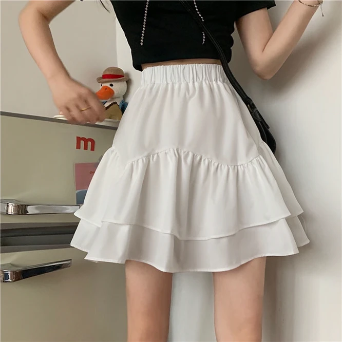 Spring Summer Design Feeling Ruffle Edge Fluffy High Waist Women's Skirt Girl Student A-shaped Short Skirt College Style Blue