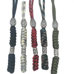 Viking Keychain Compass Rune Beads Thor's Hammer and Scandinavian Rune Bead EDC Accessories Paracord Keychain for Men and Women
