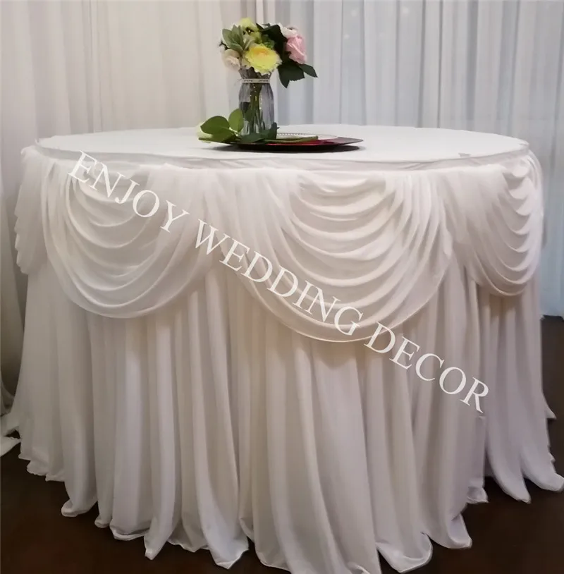 

YHT#205-White, SHIPPING FREE, CUSTOMIZED AVAILABLE, elegant swag table skirt, standard 75cm hight for events decoration