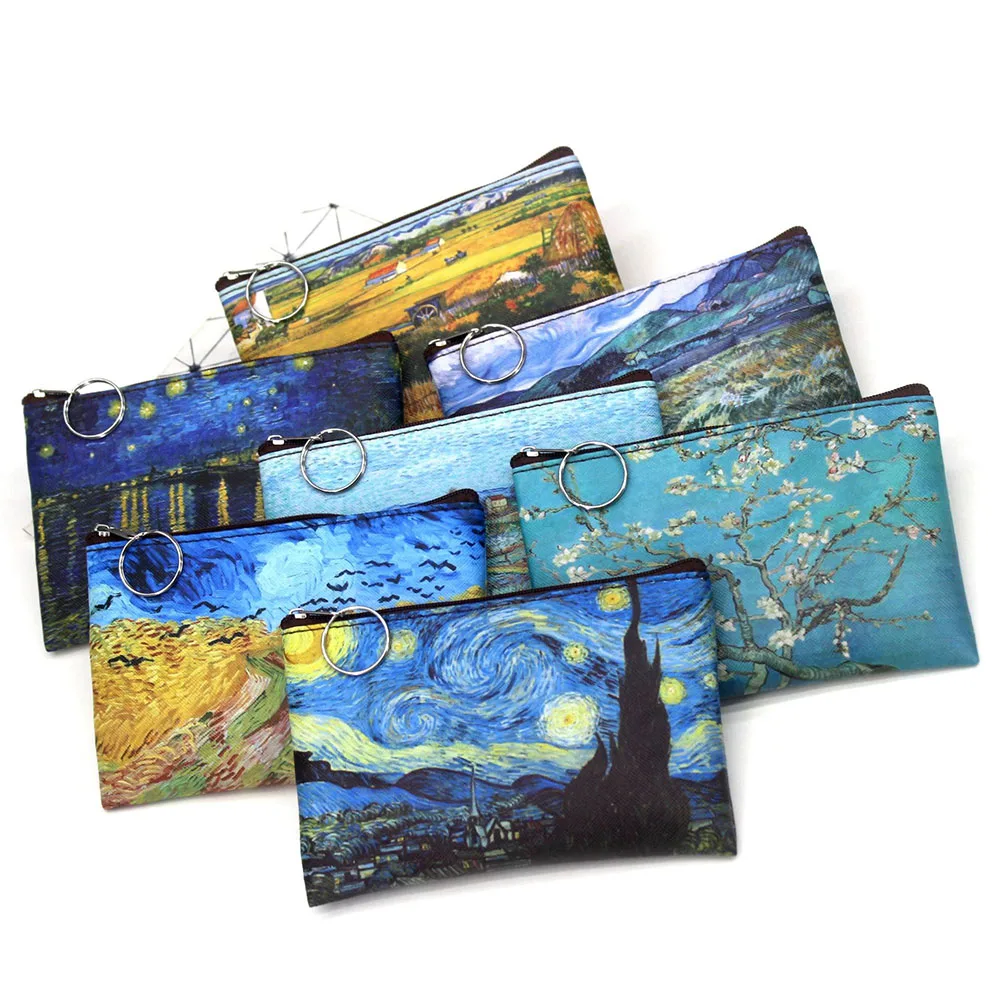 1 Pcs Mini Vintage Oil Painting Coin Purse Women Girls Fashion Printed PU Wallet Lipstick Portable Money Purse Pocket Bag New