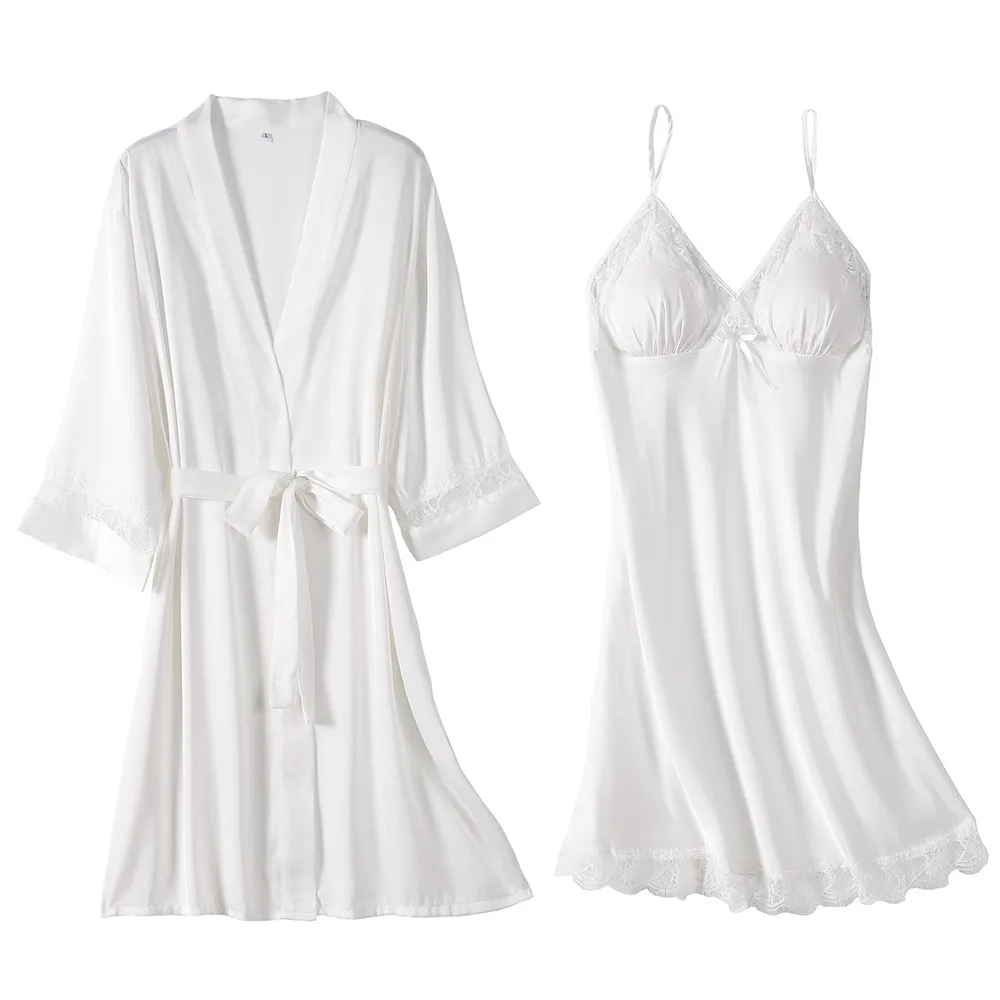 

White Bride Bridesmaid Wedding Robe Set Women Sleepwear Nightgown Summer Kimono Gown Sexy Sleep Set Nightdress Loose Homewear