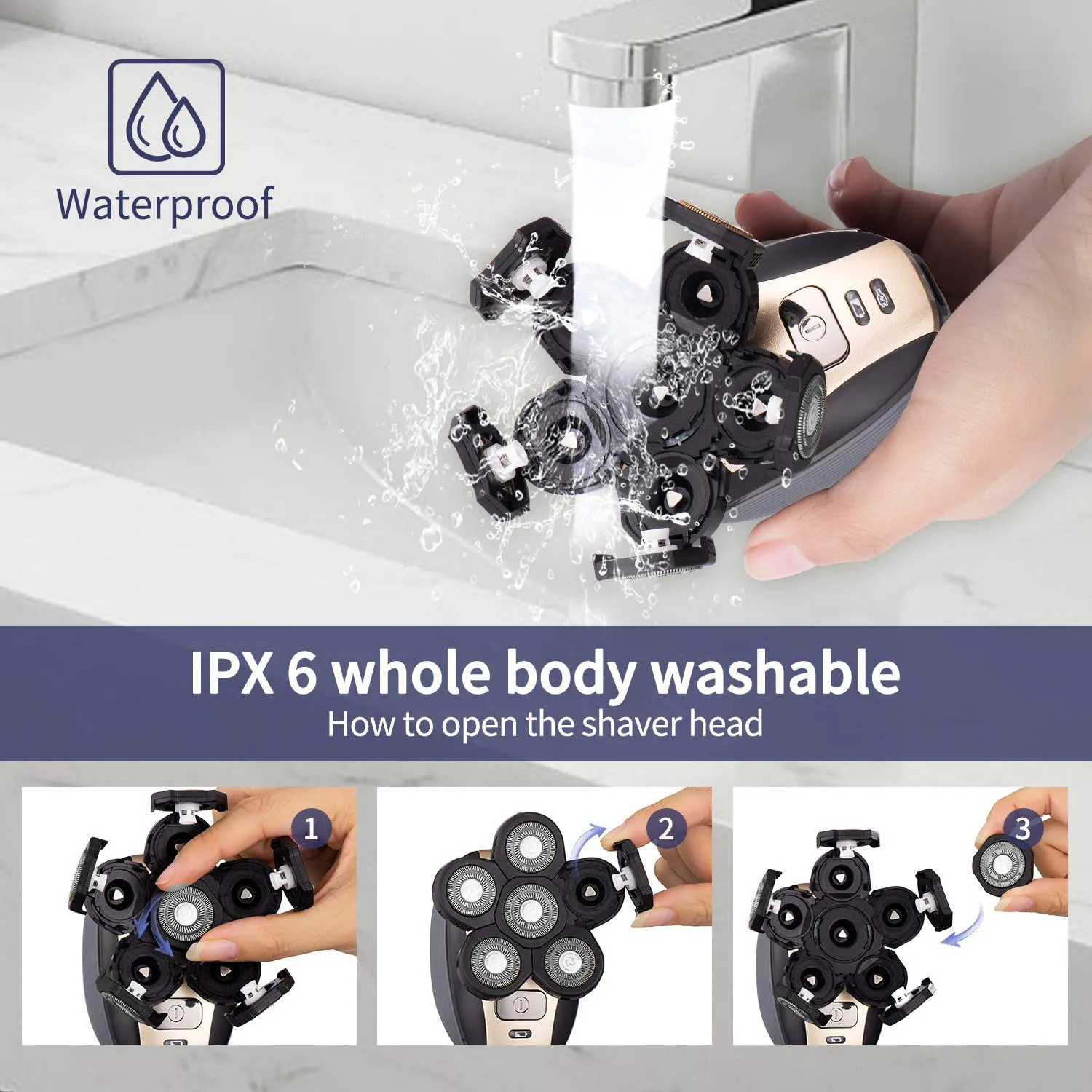 WAHFOX-máquina de afeitar eléctrica recargable para hombres, 6 cabezales flotantes, Kit de aseo