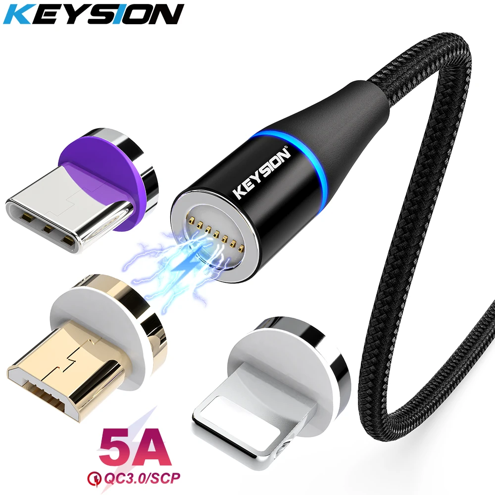 KEYSION 5A Magnetic USB Fast Charging Type C Cable for Samsung A52 Xiaomi Redmi Data Charge Cord for iPhone Huawei Micro Cable