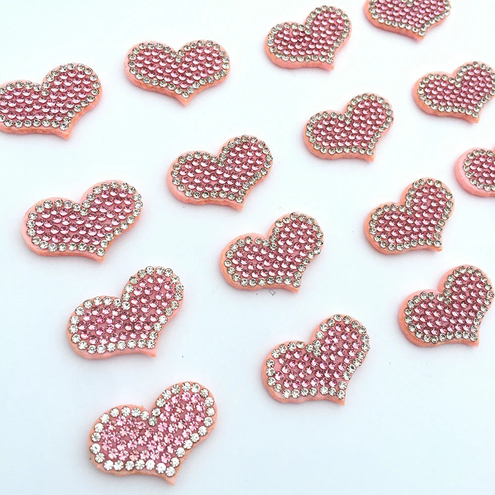 20Pcs Heart Shape Pink Patches AB Rhinestone Applique Beaded Patches For Clothing DIY Hair Clip Decoration Sew Accessories