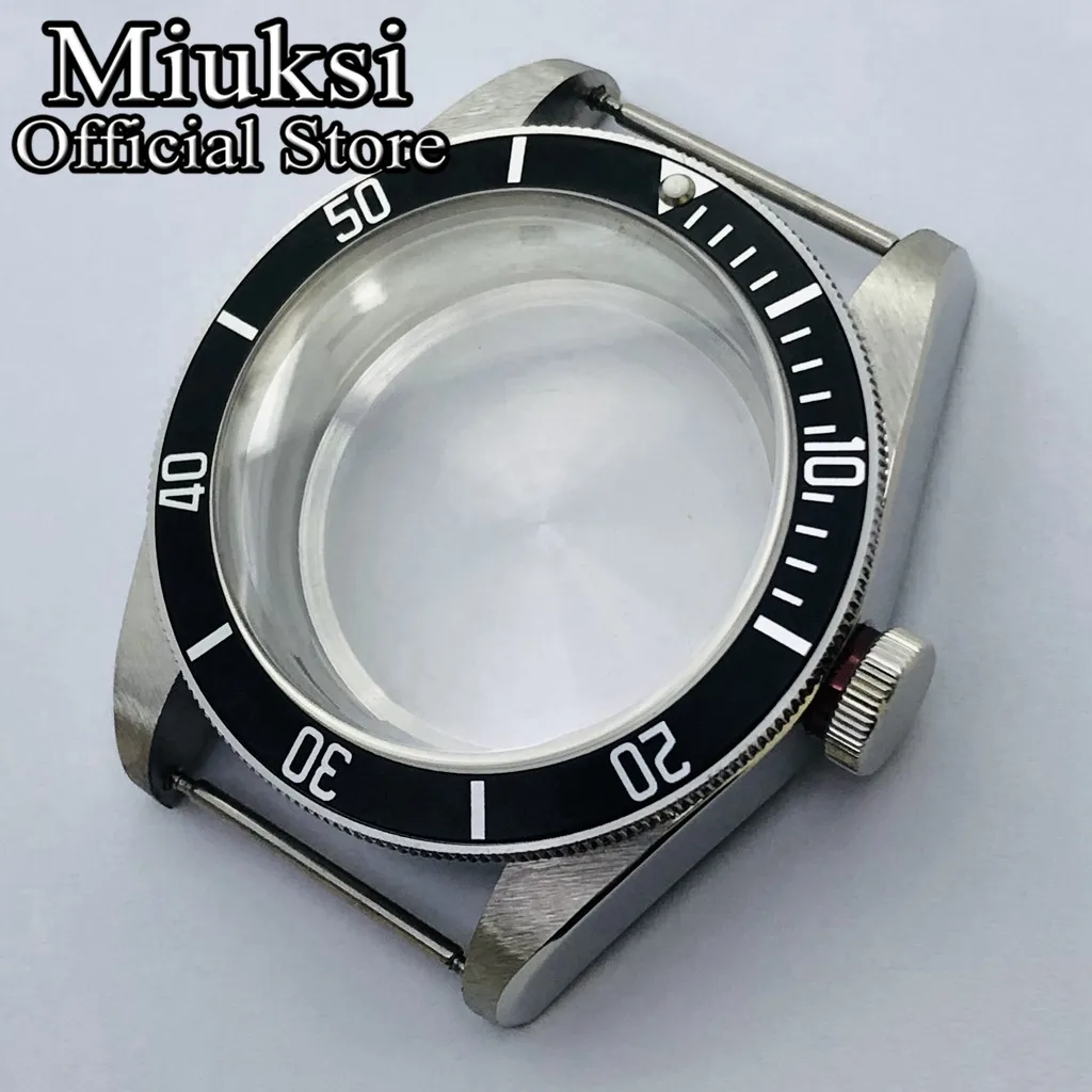 Miuksi 41mm silver solid stainless steel watch case domed sapphire glass fit NH35 NH36 ETA2824 PT5000 Seagull ST2130 movement