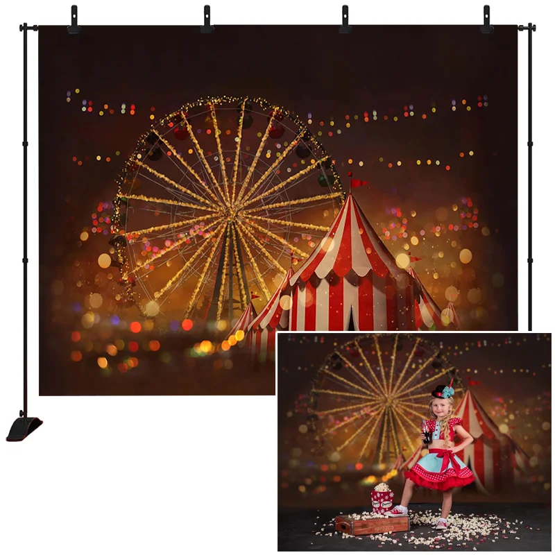 Circus Photography Background Ferris Wheel Neon Lights Backdrop Decoration Props Children Birthday Baby Shower For Photo Studio