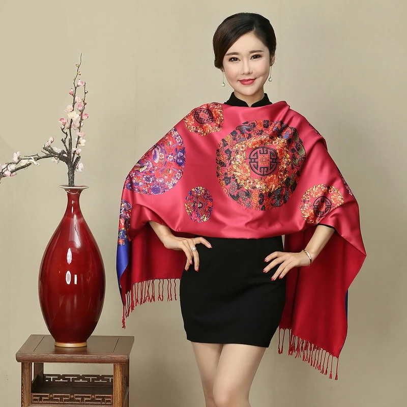 30 Colors Oil Painting Cheongsam Shawl National Scarf Women Silk Cashmere Scarf Retro Wedding Evening Party Tippet  Wraps