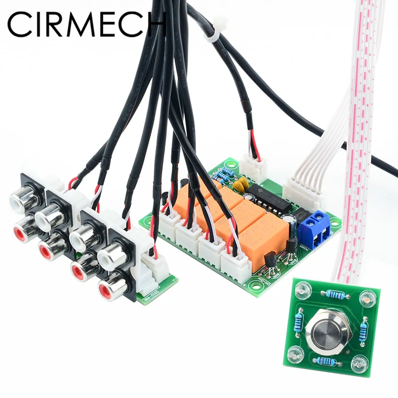 CIRMECH Relay 4-way Audio Input Signal Selector Switching  RCA Audio Input Selection Board of Button switch for amplifiers