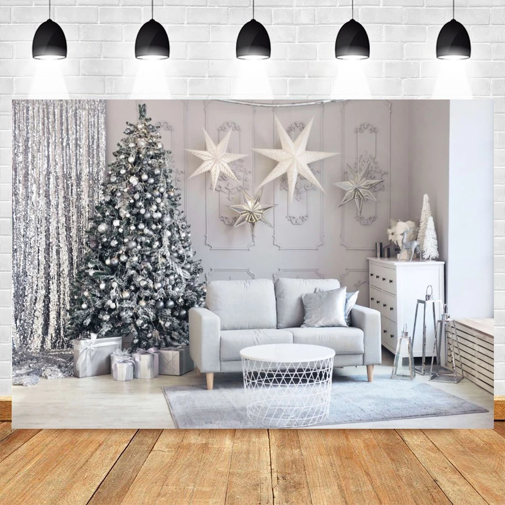 Christmas Photography Backdrop Photocall Interior Star Tree Party Decor Baby Portrait Background Kid Photo Studio Photographic