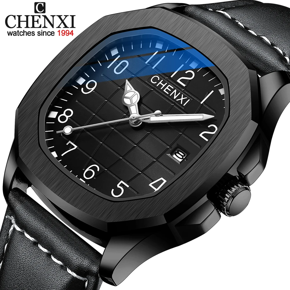 

CHENXI New Fashion Men's Waterproof Watch Top Brand Luxury Leather Square Dial Men Sports Quartz Wrist Watch Relogio Masculino