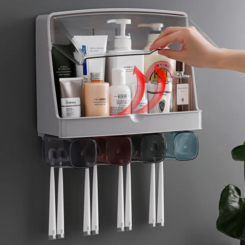 Bathroom Large Capacity Storage Rack Toothbrush Holder Wall Mount Stand Bathroom Accessories Set Shampoo Cosmetic Organizer Box