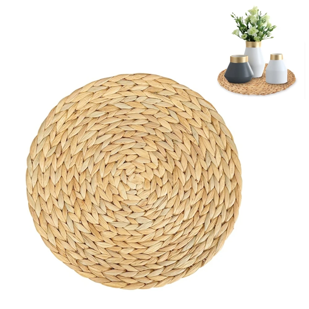 

4Pcs Natural Handmade Straw Woven Placemat Round Braided Placemat Mat Table Mat