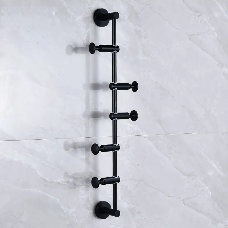 COOANHO Wall-Mounted Black Towel Hanger Can Be Adjusted Freely, With 3/4/5/6 Hooks, Solid Brass Hooks, Used For Clothes and Hats